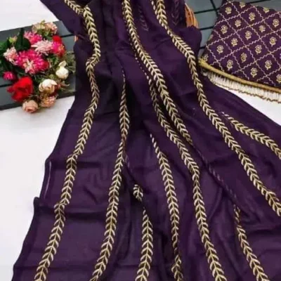 ইন্ডিয়ান ওয়েটলেস এমব্রয়ডারি জর্জেট শাড়ি + ব্লাউজ পিছ S-14 (Special Offer)