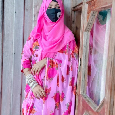 ইন্ডিয়ান ওয়েটলেস প্রিন্ট জর্জেট শাড়ি + ব্লাউজ পিছ S-05