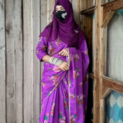 ইন্ডিয়ান ওয়েটলেস প্রিন্ট জর্জেট শাড়ি + ব্লাউজ পিছ S-06