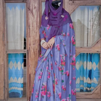ইন্ডিয়ান ওয়েটলেস প্রিন্ট জর্জেট শাড়ি + ব্লাউজ পিছ S-07