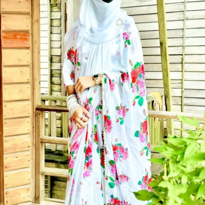 ইন্ডিয়ান ওয়েটলেস প্রিন্ট জর্জেট শাড়ি + ব্লাউজ পিছ S-09