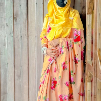 ইন্ডিয়ান ওয়েটলেস প্রিন্ট জর্জেট শাড়ি + ব্লাউজ পিছ S-11