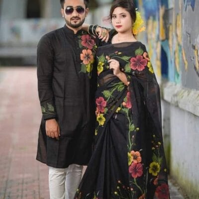 হাফ সিল্ক শাড়ি এবং ধূপিয়ান কটন পাঞ্জাবি CD-02