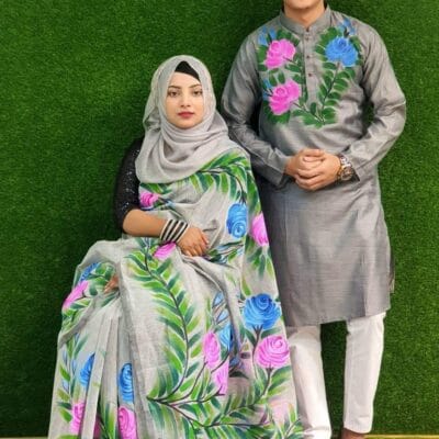 হাফ সিল্ক শাড়ি এবং ধূপিয়ান কটন পাঞ্জাবি CD-03