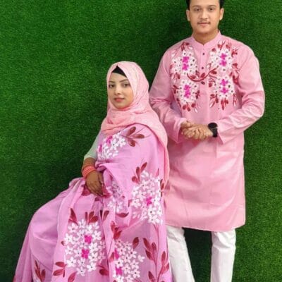 হাফ সিল্ক শাড়ি এবং ধূপিয়ান কটন পাঞ্জাবি CD-04