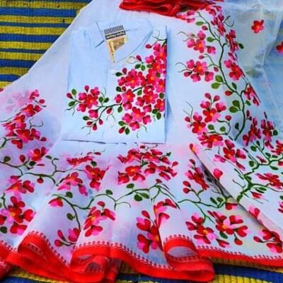 হাফ সিল্ক শাড়ি এবং ধূপিয়ান কটন পাঞ্জাবি CD-09