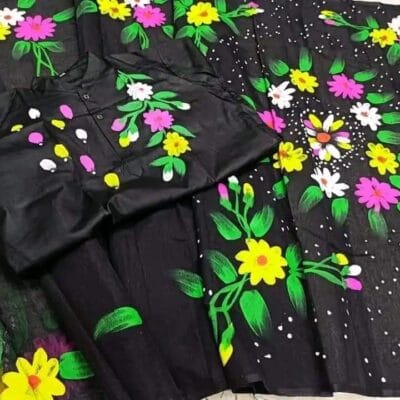 হাফ সিল্ক শাড়ি এবং ধূপিয়ান কটন পাঞ্জাবি CD-24