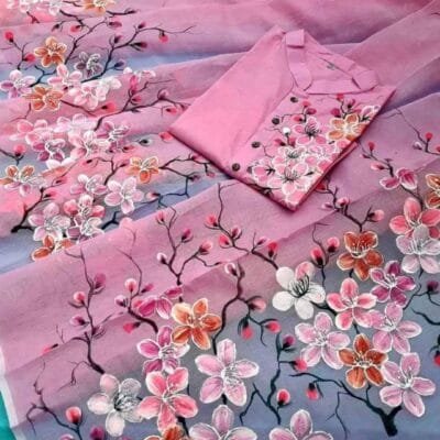 হাফ সিল্ক শাড়ি এবং ধূপিয়ান কটন পাঞ্জাবি CD-35