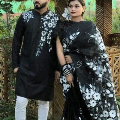 হাফ সিল্ক শাড়ি এবং ধূপিয়ান কটন পাঞ্জাবি CD-36