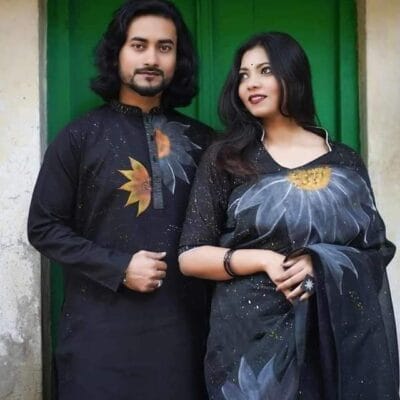 হাফ সিল্ক শাড়ি এবং ধূপিয়ান কটন পাঞ্জাবি CD-37