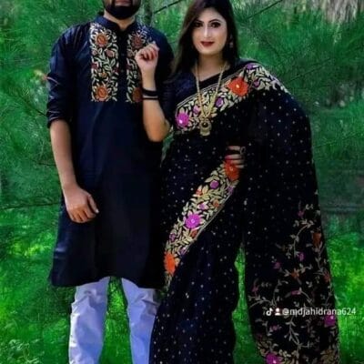 হাফ সিল্ক শাড়ি এবং ধূপিয়ান কটন পাঞ্জাবি CD-38