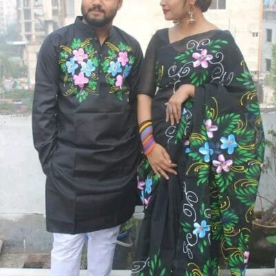 হাফ সিল্ক শাড়ি এবং ধূপিয়ান কটন পাঞ্জাবি CD-42