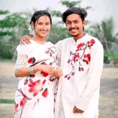 হাফ সিল্ক শাড়ি এবং ধূপিয়ান কটন পাঞ্জাবি CD-43