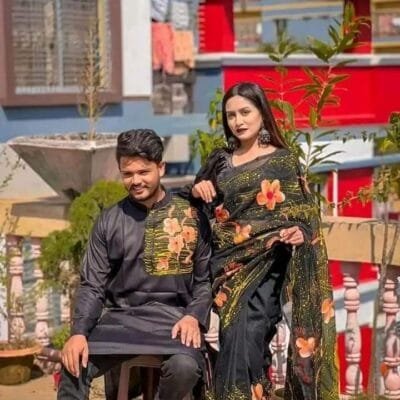 হাফ সিল্ক শাড়ি এবং ধূপিয়ান কটন পাঞ্জাবি CD-46