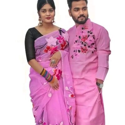 হাফ সিল্ক শাড়ি এবং ধূপিয়ান কটন পাঞ্জাবি CD-48