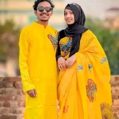 হাফ সিল্ক শাড়ি এবং ধূপিয়ান কটন পাঞ্জাবি CD-49