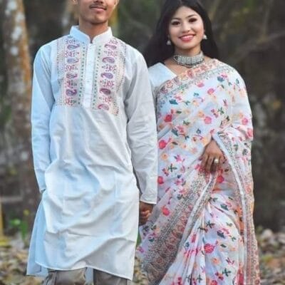 হাফ সিল্ক শাড়ি এবং ধূপিয়ান কটন পাঞ্জাবি CD-51