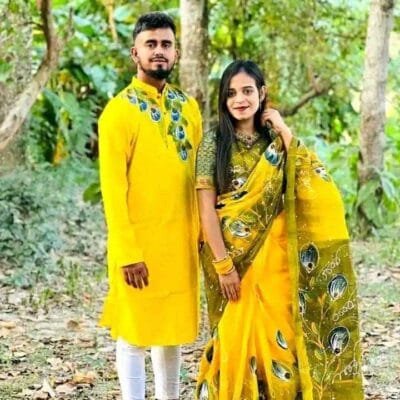 হাফ সিল্ক শাড়ি এবং ধূপিয়ান কটন পাঞ্জাবি CD-53