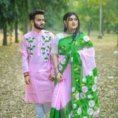 হাফ সিল্ক শাড়ি এবং ধূপিয়ান কটন পাঞ্জাবি CD-55