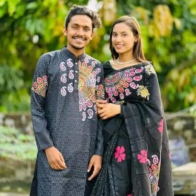 হাফ সিল্ক শাড়ি এবং ধূপিয়ান কটন পাঞ্জাবি CD-57