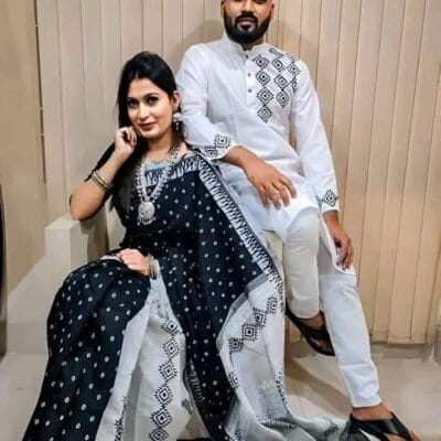 হাফ সিল্ক শাড়ি এবং ধূপিয়ান কটন পাঞ্জাবি CD-58