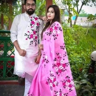 হাফ সিল্ক শাড়ি এবং ধূপিয়ান কটন পাঞ্জাবি CD-60