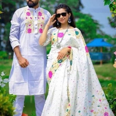 হাফ সিল্ক শাড়ি এবং ধূপিয়ান কটন পাঞ্জাবি CD-61