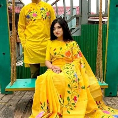 হাফ সিল্ক শাড়ি এবং ধূপিয়ান কটন পাঞ্জাবি CD-63