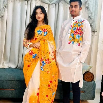 হাফ সিল্ক শাড়ি এবং ধূপিয়ান কটন পাঞ্জাবি CD-64