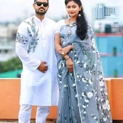 হাফ সিল্ক শাড়ি এবং ধূপিয়ান কটন পাঞ্জাবি CD-67