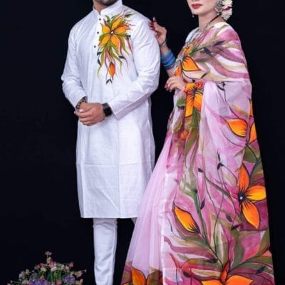 হাফ সিল্ক শাড়ি এবং ধূপিয়ান কটন পাঞ্জাবি CD-68