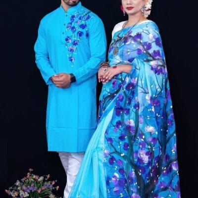 হাফ সিল্ক শাড়ি এবং ধূপিয়ান কটন পাঞ্জাবি CD-70