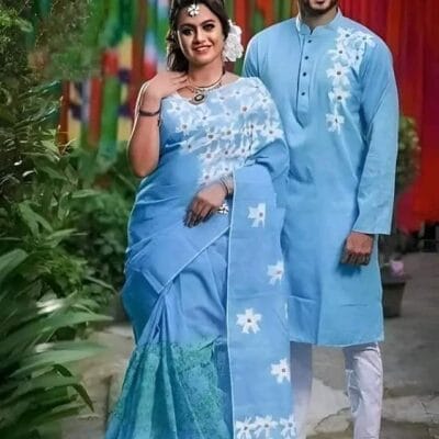 হাফ সিল্ক শাড়ি এবং ধূপিয়ান কটন পাঞ্জাবি CD-72