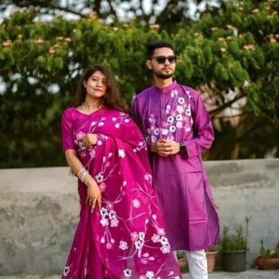 হাফ সিল্ক শাড়ি এবং ধূপিয়ান কটন পাঞ্জাবি CD-73