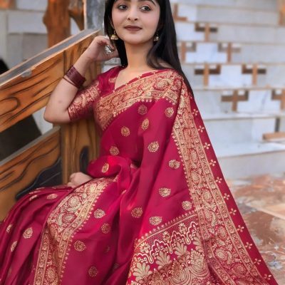 জাপানি সিল্ক শাড়ি+ব্লাউজ - S1 (Maroon)