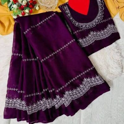 ইন্ডিয়ান জর্জেট এমব্রয়ডারি শাড়ি + ব্লাউজ পিছ S-29 (Special Offer)