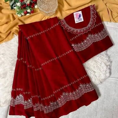 ইন্ডিয়ান জর্জেট এমব্রয়ডারি শাড়ি + ব্লাউজ পিছ S-31 (Special Offer)