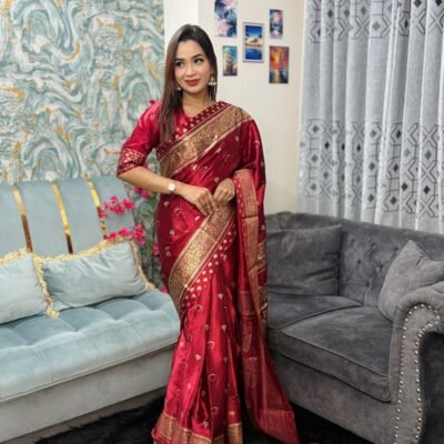 জাপানি সিল্ক শাড়ি+ব্লাউজ - S4 (Maroon)