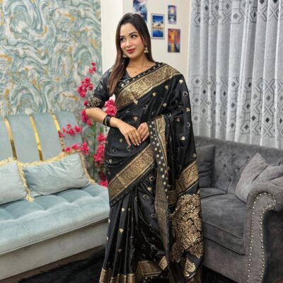 জাপানি সিল্ক শাড়ি+ব্লাউজ - S5 (Black)